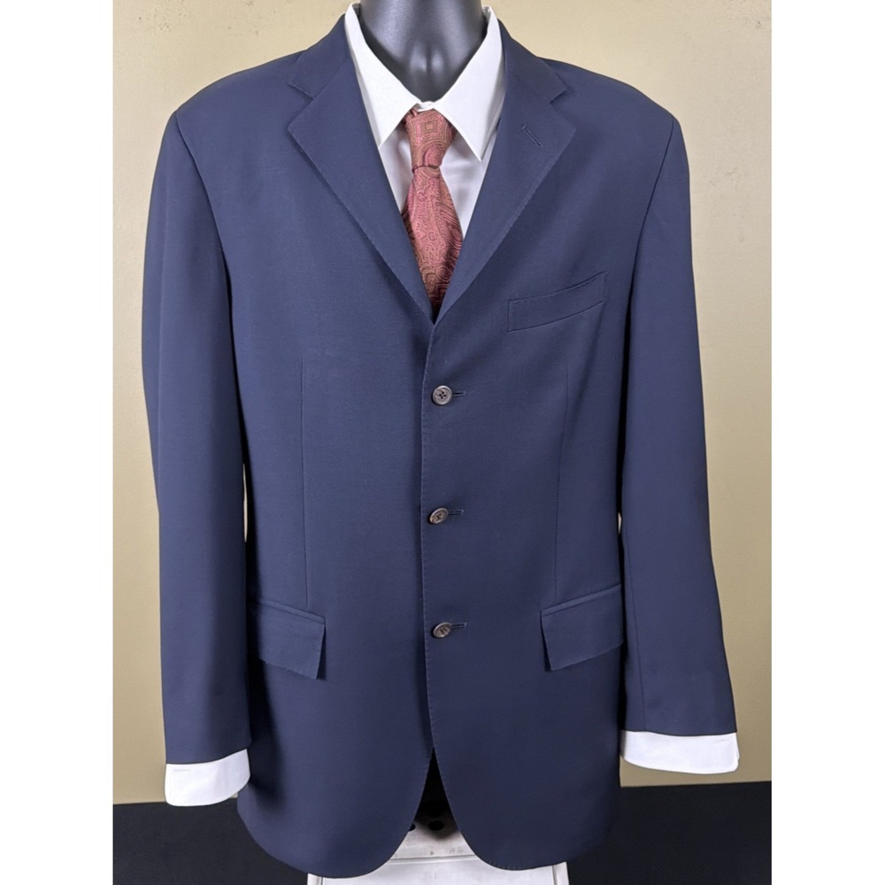 Vintage Polo Ralph Lauren Navy Wool 3-Button Blazer Sport Coat 42 L Italy Y2K